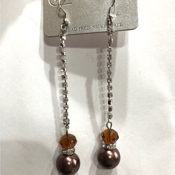 Elegant Rhinestone Long Pearl Dangle Earrings (a)163 - Picture 1 of 5
